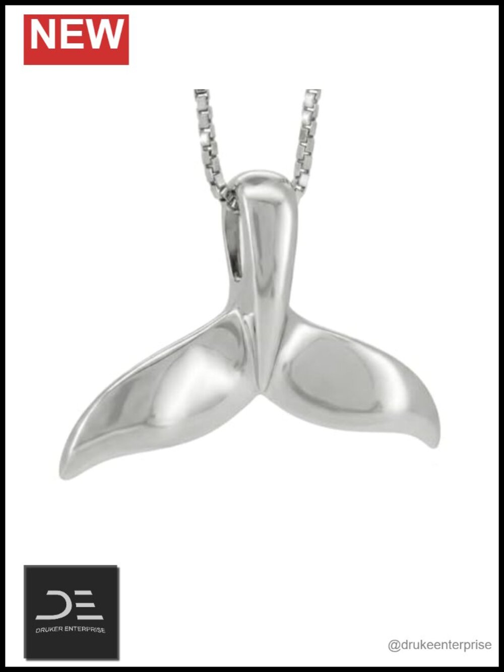 925 Sterling Silver Whale Tail Pendant Necklace 18 inch Box Chain Nickel Free